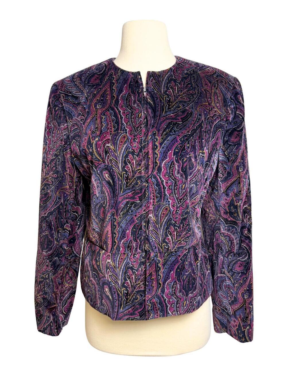 Vintage Jones New York Paisley Jacket Purple Pink Tapestry Blazer Size 10